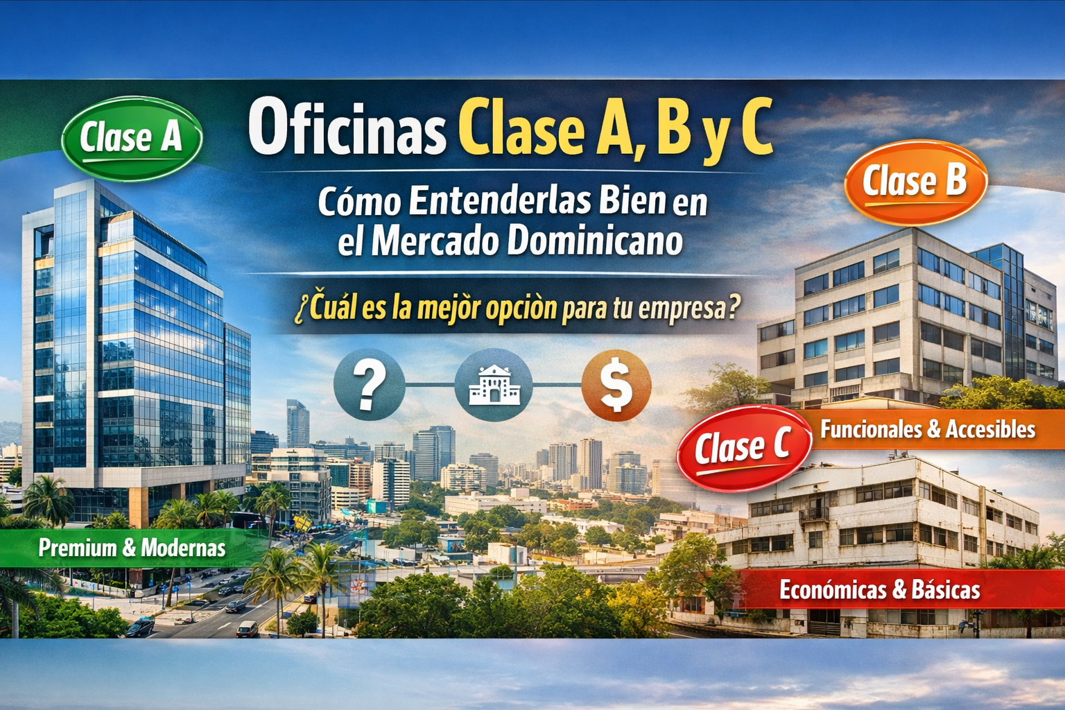 Oficinas Clase A, B y C: Cómo Entenderlas Bien (y Escoger Mejor) en el Mercado Dominicano