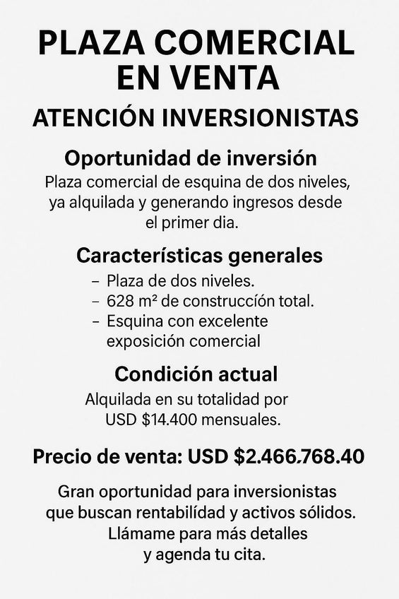 Locales comerciales venta Plaza Completa ALQUILADOS Naco Santo Domingo