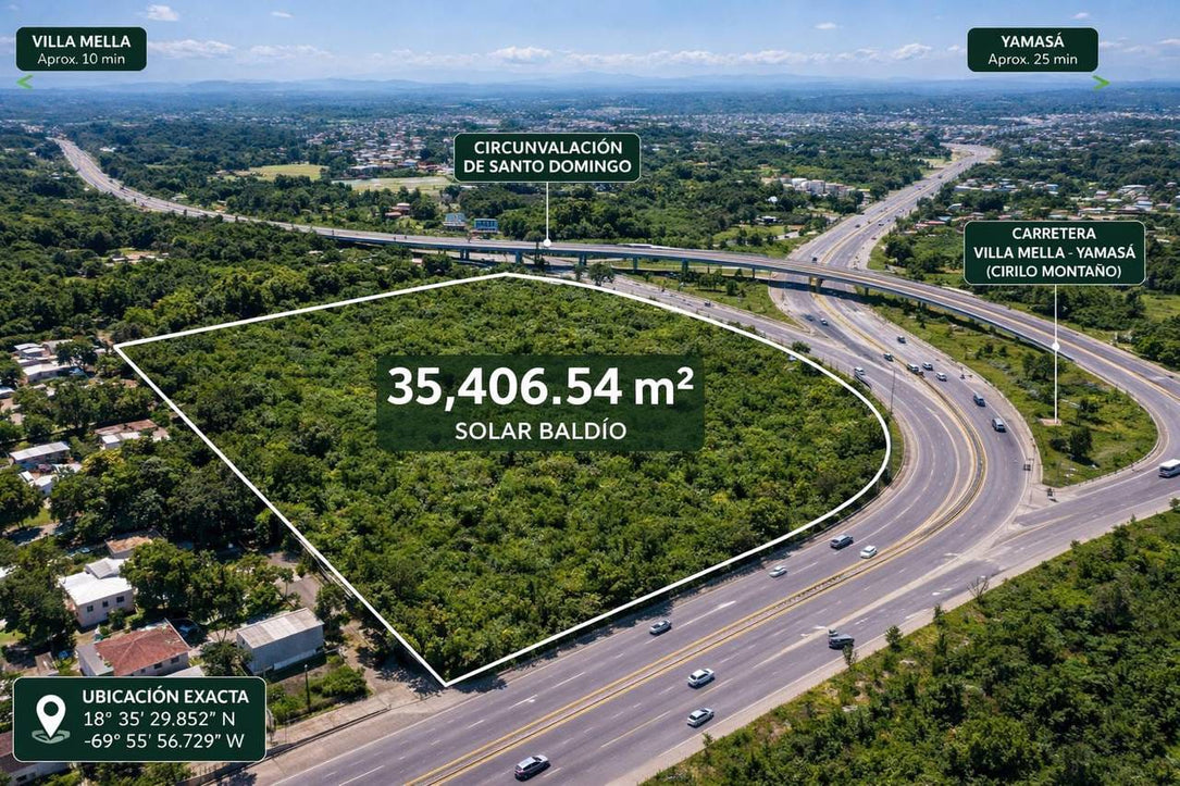 Solar en venta – 35,406.54 m² | Circunvalación Santo Domingo Norte – Villa Mella / Yamasá