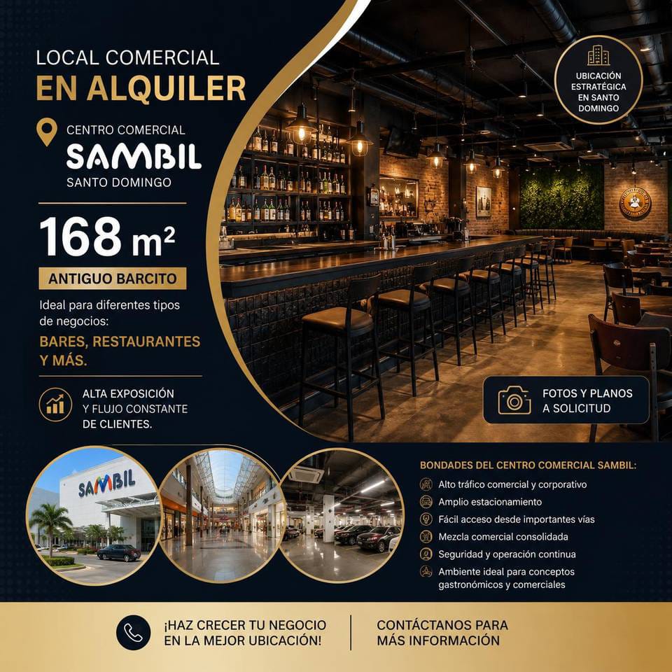 Local comercial alquiler 168 m2 Sambil, Santo Domingo